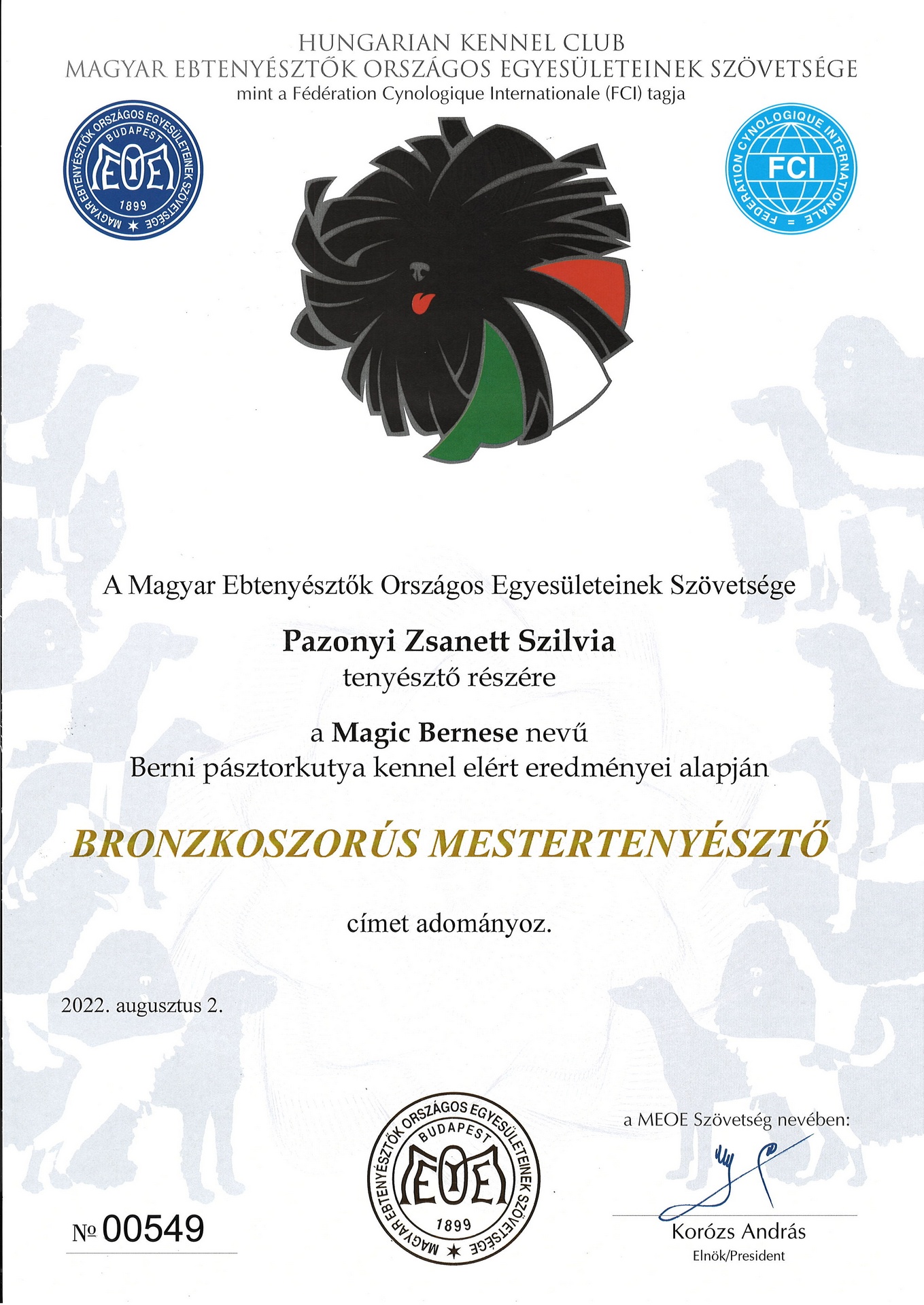 Mestertenyésztő oklevél